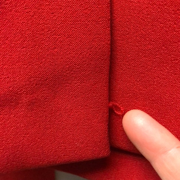 Badgley Mischka Sz 6 red cherry color knee-length dress w/ collar & belt v-neck - Picture 8 of 10